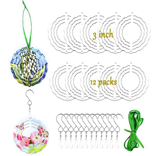 WindMage 12 Pack 3inch Sublimation Wind Spinner Blanks 3D Aluminum Metal Wind Sculpture Kinetic Spinners for Yard Garden Indoor Art Ornaments Xmas Hanging Decoration (Classics)