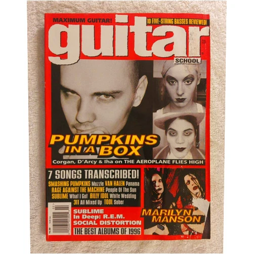 Smashing Pumpkins - Billy Corgan, D'arcy Wretzky & James Iha on The Aeroplane Flies High - Guitar School Magazine - February 1997 - R.E.M, Marilyn Manson articles