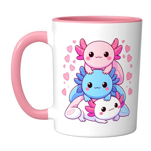 Magical and Funny Axolotl lover Gifts Cute Axolotls Kawaii Ceramic Mug, Pink/White