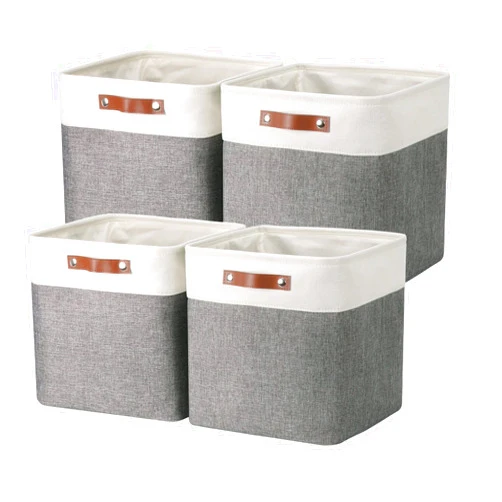 Temary 13 Inch Storage Cubes Baskets Fabric Storage Bins Cube Storage Baskets with PU Leather Handle Clothes Basket for Gift, Large Baskets for Storage Toys, Books, Blankets
