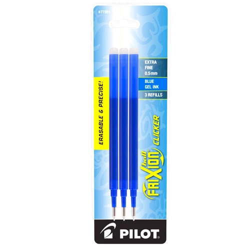 Pilot, FriXion Ball Gel Ink Refills for Erasable Pens, Extra Fine Point 0.5 mm, Pack of 3, Blue