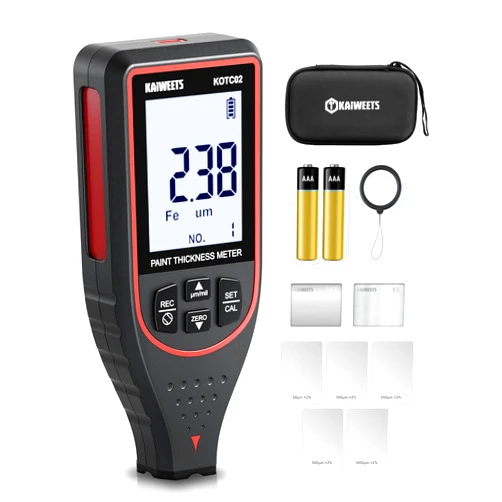 KAIWEETS Paint Thickness Gauge Car Coating Depth Gauge 0~2999μM Digital Paint Meter for Cars Paint Mil Thickness Tester for Used Car Buyers with Limit Alarm, Data Storage, 2-Direction Rotating Screen