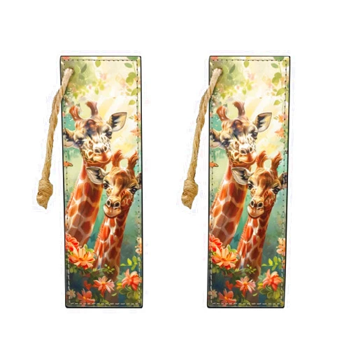 FOR U DESIGNS Book Marks for Bibles PU Leather Bookmarks with Rope for Reading Women Book Lovers Writers Readers Teacher Student Cute Giraffe Print Book Accessories