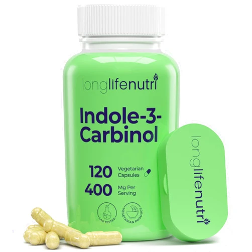 LongLifeNutri Indole-3-Carbinol 400mg - 120 Vegeterian Capsules, 4-Month Supply, Organic Supplement for Hormone Balance & Cellular Health, Lab Tested, Made in USA