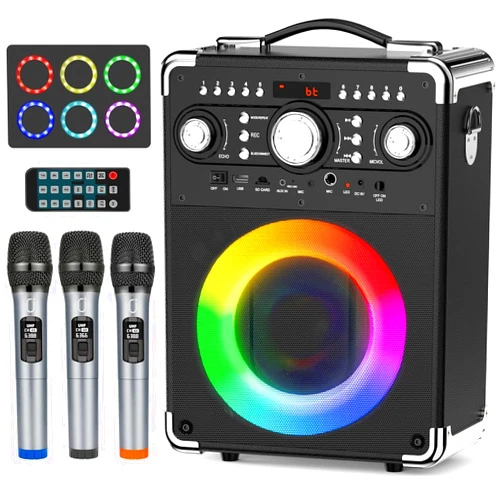 HWWR Karaoke Machine with 3 Microphones for Adults and Kids,Portable Party Karaoke Speaker with DJ Lights, Bluetooth Speaker for Home Party, Gatherings,Monitor-Speaker-and-subwoofer-Parts