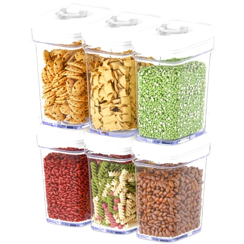 DWËLLZA KITCHEN Airtight Food Storage Containers for Pantry With White Lids – 6 Pack - Clear Air Tight Kitchen Containers Pantry Organization and Storage - BPA-Free Plastic - Keeps Food Fresh & Dry