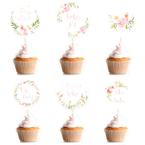 Yexiya Baby Cupcake Toppers Baby Shower Party Supplies Picks Floral Theme Baby Shower Cupcake Toppers Gender Reveal Cupcakes Cake Decorations for Baby Birthday Party (48 Pcs)
