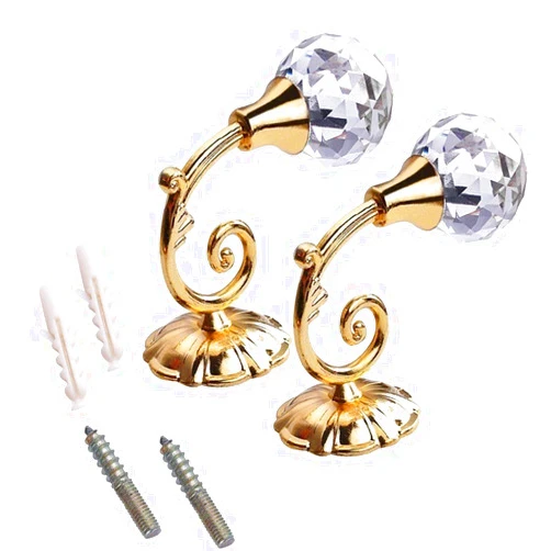 Mintata 1 Pair Retro Crystal Curtain Holder Holdback Wall Mount Metal Window Drapery Tie Back Hanger Hooks