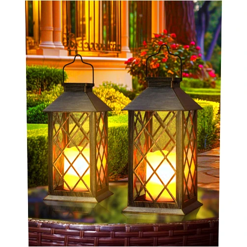 Otdair Solar Lanterns Outdoor Waterproof, 2 Pack Solar Lantern with Glass Retro LED Flickering Flameless Candle,Lanterns Decorative Outdoor for Gift, Yard, Garden, Patio, Balcony,Porch, Party
