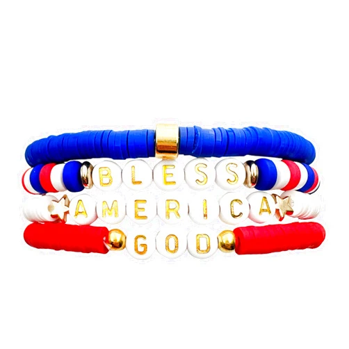 Taichell 4Pcs Fourth of July Beaded Bracelet for Women Men Red White and Blue Patriotic Bracelet Initial Srting Clay Bracelet Set Holiday Jewelry Gift