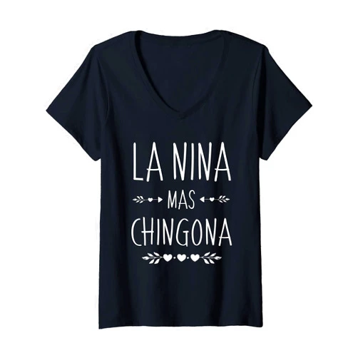 Funny Hispanic Name Designs for Nina Womens Spanish First Name Design - Nina Mas Chingona V-Neck T-Shirt