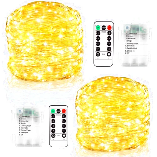 CCILAND Fairy Lights Battery Operated, 2 Pack 20FT 60 LED Twinkle Lights with Remote Timer, Silver Wire String Lights Mini Fairy Lights for Bedroom Christmas Tree Party Wedding Indoor Outdoor(Warm White)