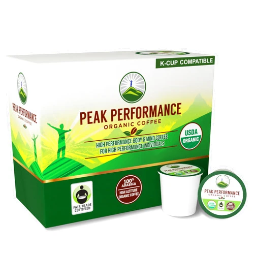 Peak Performance Organic Coffee Pods - High Altitude Organic Coffee. For High Performance Individuals. Fair Trade, Low Acid, Organic Beans Medium Roast. Single Serve 96 Coffee Pods, Cups