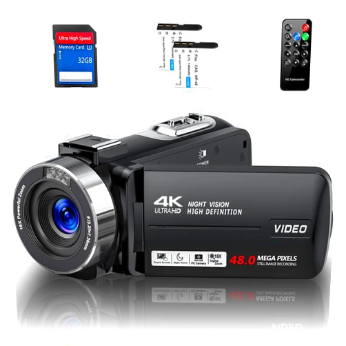 DINGETU Camcorder Video Camera 4K Ultra 48MP with IR Night Vision,18X Digital Zoom Camcorder Recorder 3