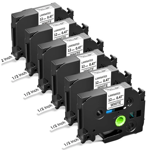 Oozmas Replace for P Touch Label Tape TZe Tz Tape 12mm 0.47 Inch Laminated TZe-231 Compatible with Brother Ptouch D410 D220 1280 1750 1910 2040 Label Maker Tape Refills, Black on White, 6 Pack