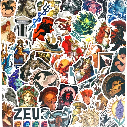 Yoksas Vintage Greek Mythology Stickers - 50Pcs Vinyl Waterproof Greece Twelve Olympians Stickers for Scrapbook,Laptops,Water Bottles,Party Favors