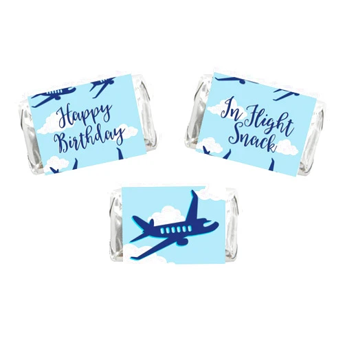 Andaz Press Blue Airplane and Clouds Birthday Party Collection, Chocolate Minis Labels, Fits Chocolate Miniatures Party Favors, 36-Pack, Plane Flying Theme Decor Decorations