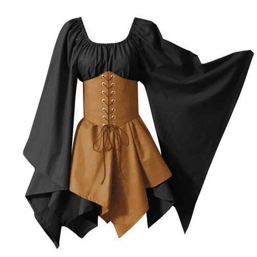 Generic Women's Victorian Dress Renaissance Costume Shirt Dress with Corset Women Medieval Costume Irish Ren Faire Costume