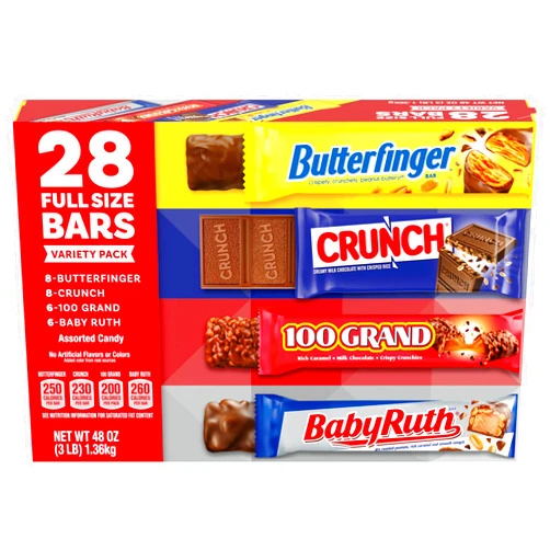 Butterfinger, CRUNCH, Baby Ruth and 100 Grand, Bulk 28 Pack, Assorted Full Size Chocolate Candy Bars, Stocking Stuffers, 48 oz