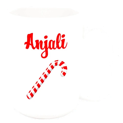 Bouncing Brick Designs Anjali Coffee Mug - Personalized Ceramic Candy Cane Cup with Name, Custom Mug, Customized Birthday/Christmas Gift, Holiday Present, 11 Oz