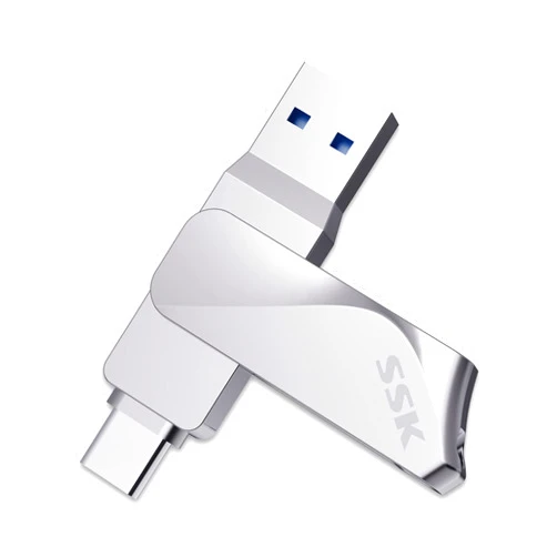 SSK 128GB USB C Flash Drive Dual Drive 2 in 1 OTG USB A 3.2 + Type C Memory Stick Thumb Drive, Thunderbolt Pendrive up to 200MB/s Transfer Speed Photo Stick for Android Phones/Tablets/Mac/Laptop