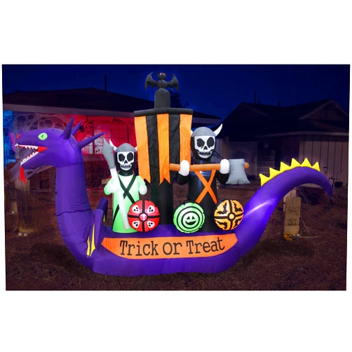 BZB Goods 11 Foot Long Halloween Inflatable Dragon Pirate Ship Skeletons Scene Bat Ghosts Lights Lighted Blowup Party Decoration for Outdoor Indoor Home Garden LED Prop Yard Blow Up Lawn Decorations