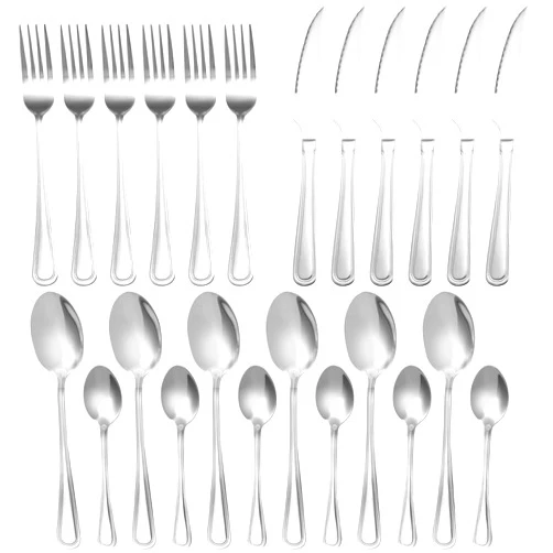 YSSOA 24-Piece Flatware Set, Stainless Steel Flatware Set Service for 6, Tableware Cutlery Set for Home Restaurant Party, Dinner Forks/Spoons/Knives, Square Edge & Mirror Polished, Dishwasher Safe