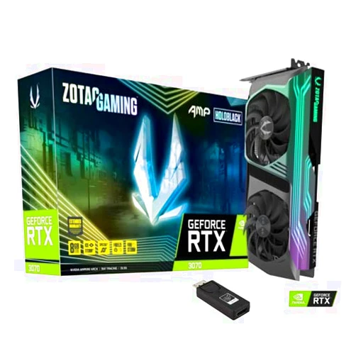 Titac 2021 ZO TAC Gaming GeForce RTX 3070 AMP Holo Gaming Graphics Card, 8GB GDDR6 256-bit 14 Gbps PCIE 4.0, HoloBlack, IceStorm 2.0 Advanced Cooling, Spectra 2.0 RGB Lighting + TiTac Adapter