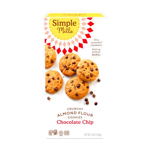 Simple Mills Almond Flour Crunchy Cookies, Chocolate Chip - Gluten Free, Vegan, Healthy Snacks, Made with Organic Coconut Oil, 5.5 Ounce (Pack of 1)