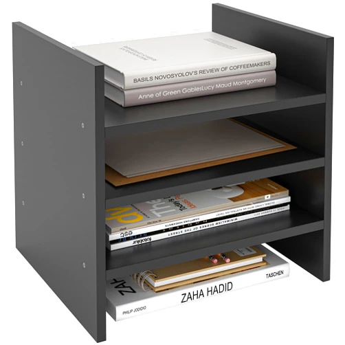 Ballucci 4-Tier Paper Sorter and File Organizer for Desk, Wood Mail Sorter, Fits into IKEA Kalax and ClosetMaid Cube Storage Shelves, Paper Tray, Mail Holder Stand for Classroom, Office, Black