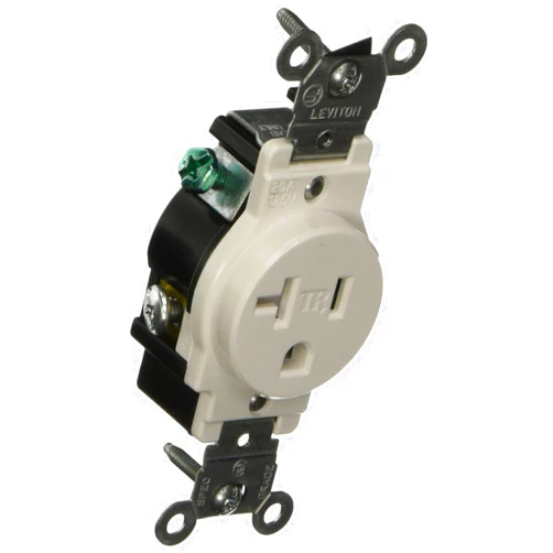 Leviton T5020-W 20-Amp 125-Volt NEMA 5-20R, 2-Pole, 3W, Narrow Body Single Receptacle, White