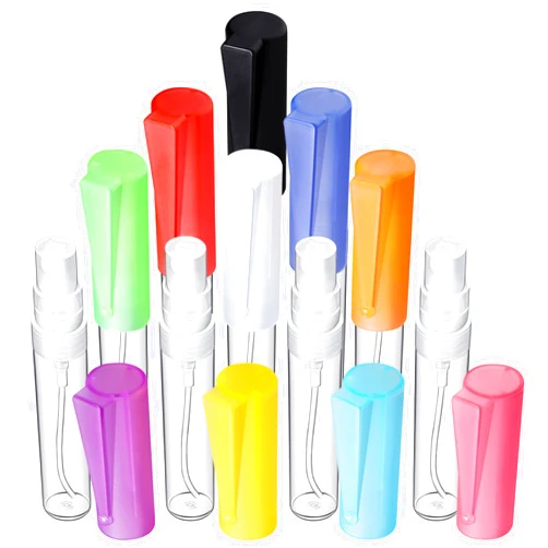 Fandamei Mini Spray Bottle, 10 Pack 5ml Mini Clear Plastic Spray Bottle Empty with 10 Color Pen Clip, Fine Mist Refillable Mini Perfume Bottle, Small Sample Containers, Plastic Portable Travel Bottle