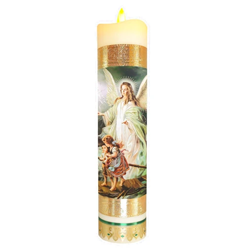 Artediseño piezas maestras Guardian Angel Flameless LED Devotional Prayer Candle Religious Gold Foil Decoration for Home, Office, or Place of Workship
