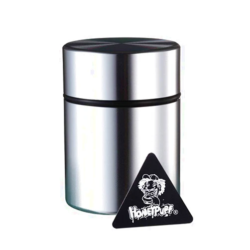 Honeypuff 26ML Stash Jar - Airtight Water Proof Smell Proof Ultraviolet Aluminum Herb Container Bottle With Rubbler Ring (Silver)