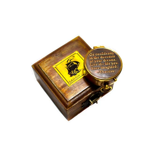 Sailor's Art Pocket Compass | Camping Travelling Equipment | Boat Brass Chain Compass with a Beautiful Quote| Nautical Navy Directional Compass | Table Top