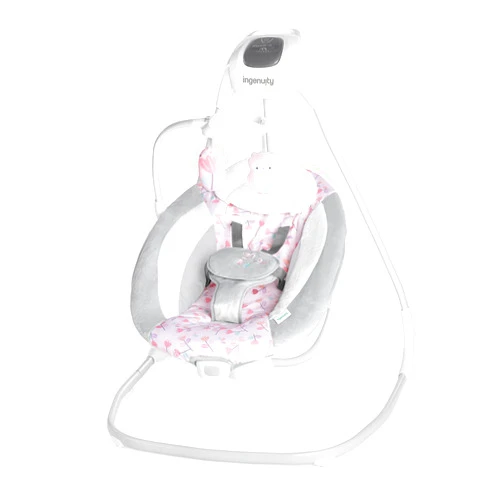Ingenuity SimpleComfort Lightweight Compact 6-Speed Multi-Direction Baby Swing, Vibrations & Nature Sounds, 0-9 Months 6-20 lbs (Pink Cassidy)