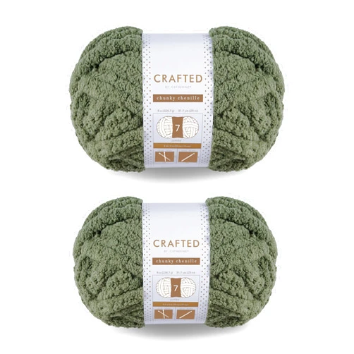 Crafted by Catherine Chunky Chenille Yarn - 2 Pack (10.5 oz / 300 g, 41 Yards Each Skein), Olive, Gauge 7 Jumbo