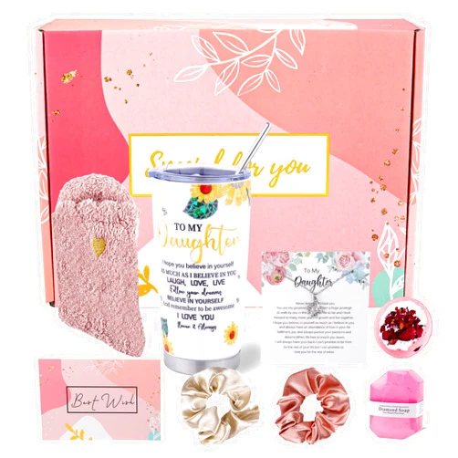 DDOFAH Gifts for Daughter- Daughter Gift from Mom Dad Best Daughter Gifts for Women Girl,Mothers Day Gifts for Bonus Daughter Basket Box With 20 oz Tumbler Necklace