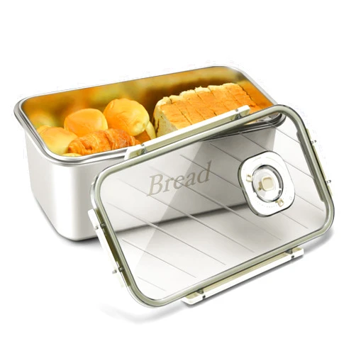 XULRKOS Bread Box for Kitchen Counter, Time Recording Bread Storage Container with Lid, Stainless Steel Bread Keeper for Homemade Bread, Airtight Fresh Bread Holder bin, Dishwasher Safe (off-white)