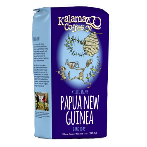 KALAMAZOO COFFEE COMPANY Papua New Guinea Whole Bean Coffee - Killer Beanz Dark Roast | 12oz Bag (1 Pack)