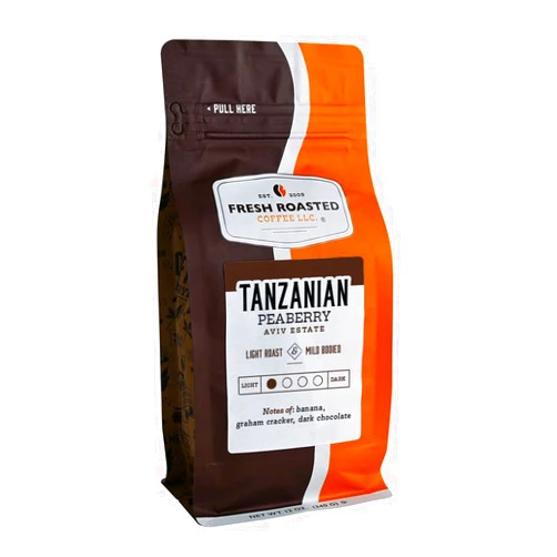 Fresh Roasted Coffee, Tanzanian Peaberry, 12 oz, Light Roast, Kosher, Ground