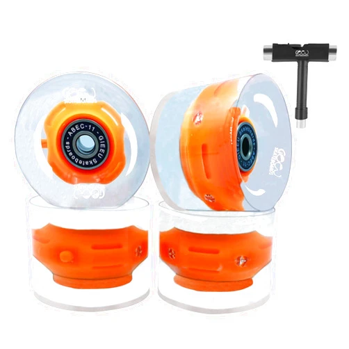 GIEEU Skateboard Wheels with Bearings 60mm Longboard Wheels Street Wheels Light Up Wheels 80A (Clear, Set of 4)