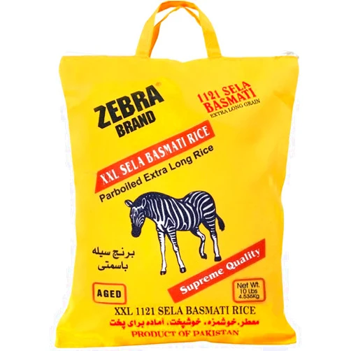 Zebra Basmati Rice - 1121 Sela XXL Parboiled Rice, (10 Lb) Extra Long Grain