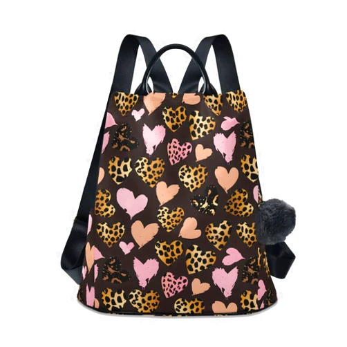 MNSRUU Women Backpack Purse Leopard Heart Backpack for Women Anti-theft Shoulder Bag Carry On Backpack Lightweight Rucksack Fashion Travel Ladies Bags