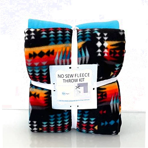 YourFleece Southwestern Desert Black Anti-Pill No-Sew Throw Fleece Fabric Kit (72x60)