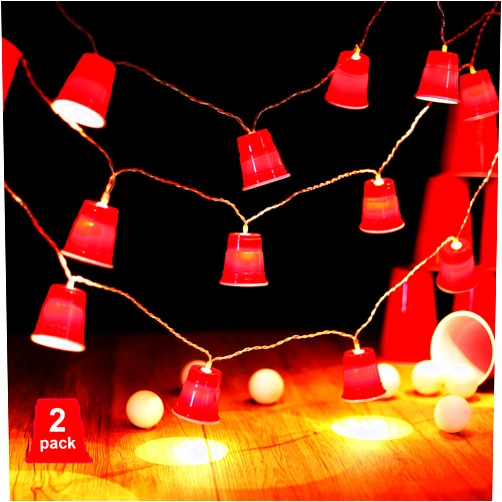 Hiboom 6.56 Feet Shot Cups String Lights, Mini Party Flip Cups Light White Trash Party Decoration, Battery Operated LED for Party Supplies Graduation Season(Red, 2 Pack)