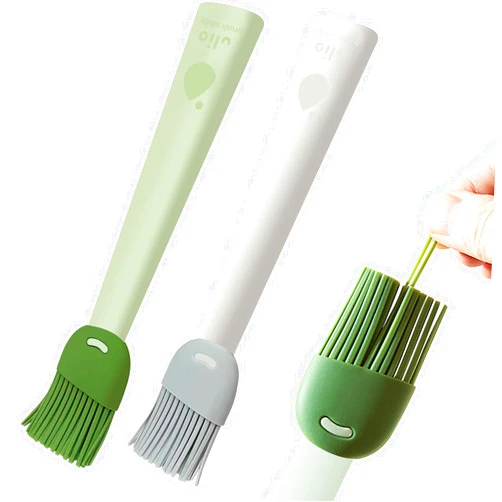 Kissfee Silicone Basting Brush and Pastry Brush for Baking, Spread Butter Sauce Silicone Grill Brush, Turkey Baster, Kitchen Cooking Brush (White and Green)