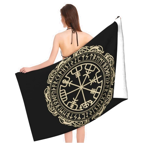 Firuacx Viking Microfiber Beach Towel for Adults, Viking Magical Runic Compass Norse Large Super Absorbent Lightweight Bath Towel for Travel Pool Swimming Bath Yoga 32 x 52 Inch