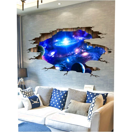 SENGTER ACEXINYAN 3D Wallpaper Waterproof Ceiling Stars Galaxy Decor Wall Mural Outer Space Decor Removable Kids Wall Decals Planet Posters for Boys Room Living Room Wall Sticker Cool Room Decor