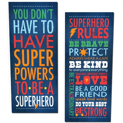 Gango Home Decor Superhero Rules Set by Stephanie Marrott; Two 8